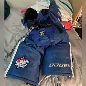 Hockey pants with Etobicoke logo